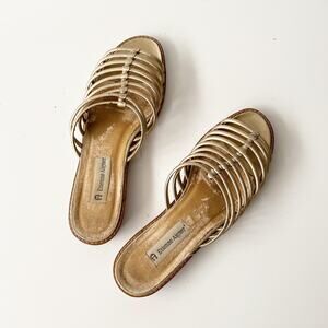 Vintage gold leather strappy sandals flats Grecian chic‎ metallic size 8/8.5